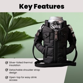 Gadgetime USA - 12oz Insulated Can Cooler - Beverage Holder with Detachable Strap - Water Bottle Carrier - Bottle Holder with Shoulder Strap - Insulated Sleeve - Black