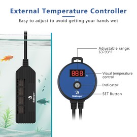 fishkeeper Small Aquarium Heater, Submersible Betta Fish Tank Heater 50W with LED Digital Display Controller Adjustable Temperature for Saltwater and Freshwater(5-14 Gallon)