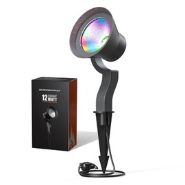 GOODSMANN Low Voltage RGBW Landscape Spotlight Lights 12W 9 Color LED Changing Outdoor Landscape Lighting, Bronze 12V Tree Light & Wall Wash Light for Yard & Garden Festive Decorative Light