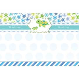 30 Blank Thank You Cards Turtle Under The Sea Design Baby Shower Party Unisex Blue Green Yellow + 30 White Envelopes