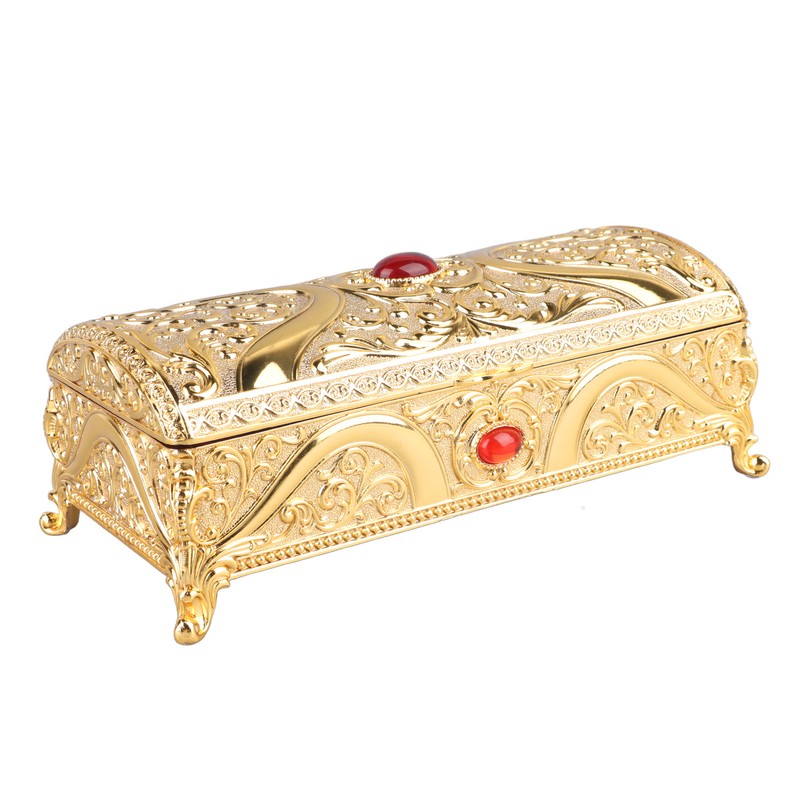 Vintage Metal Jewelry Box Rectangle Delicate Pattern Trinket Box with