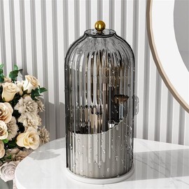 Makeup Brush Holder Organizer with Lid,360 Rotating Clear Dustproof Makeup Brushe Organizer Boxes for Vanity Desktop Bathroom Countertop vanitydresser:_Gray