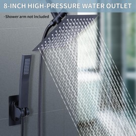 Peisaluo Rainfall Shower Head with Handheld Combo High Pressure, Dual Shower Head 8 Inch Square with Long Hose, Rain Showerhead with Handheld Sprayer(black)