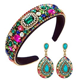 Diadema de Moda para Mujer, Diadema Ancha Decorativa con Diamantes de Imitación, Accesorio para El Cabello para Mujeres Y Niñas (Color Verde Y Rojo)