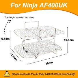 BYKITCHEN Groß Heißluftfritteuse Zubehör für Ninja Foodi Max Dual Zone [AF400EU] 9,5L, Airfryer Racks/Gitter, Af400eu Zubehör, Grillrost/Körbe für Ninja Heißluftfritteuse,304 überzogener Edelstahl