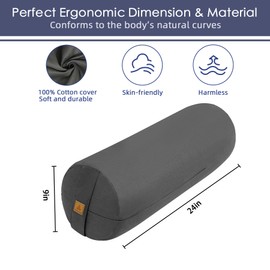 FelizMax Organic Buckwheat Bolster (24x9 in) Supportive Yoga Cushion for Restorative Yoga Accessories, Meditation, Reading & Floor Pillow - Large Round Cylinder (Green)