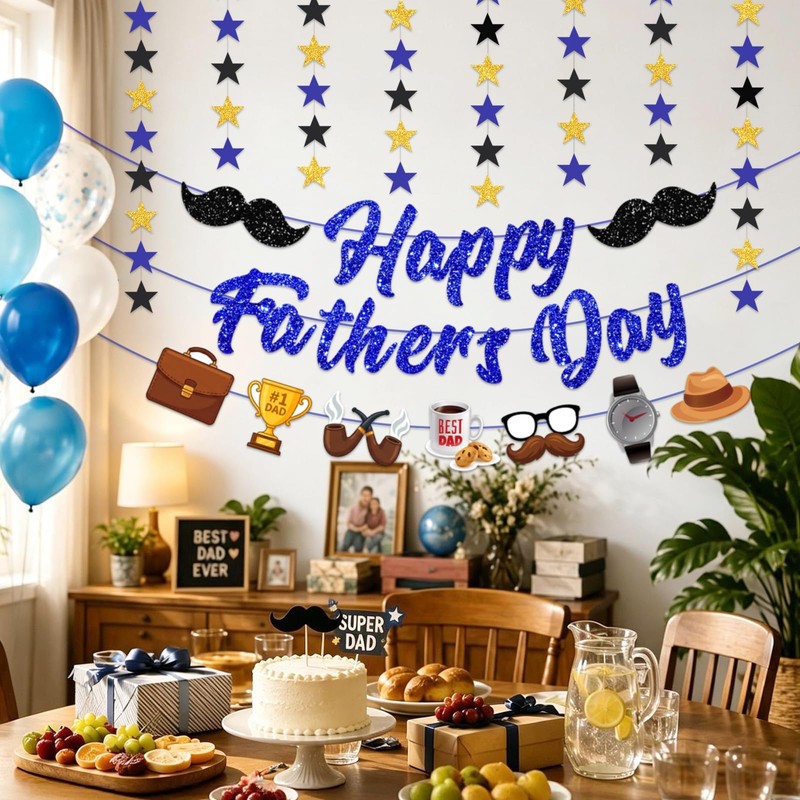 4PCS Pre-Strung Happy Fathers Day Banner, Father’s Day Decorations Include