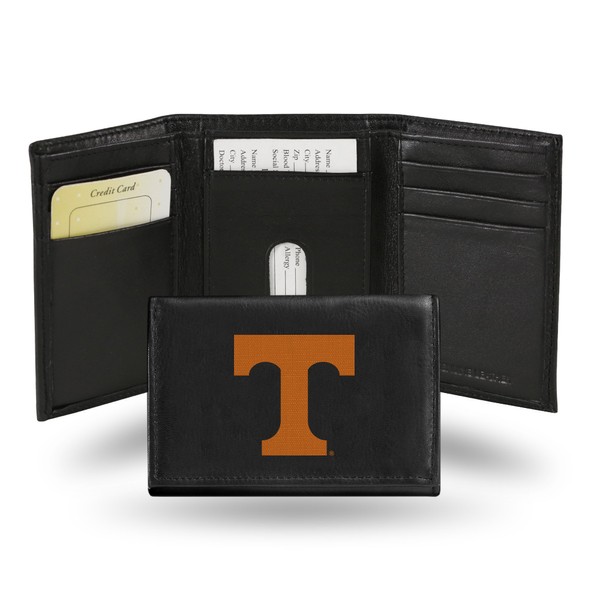 Rico Industries NCAA Embroidered Leather Trifold Wallet, Tennessee Volunteers, Black, 3.25 x 4.25-"
