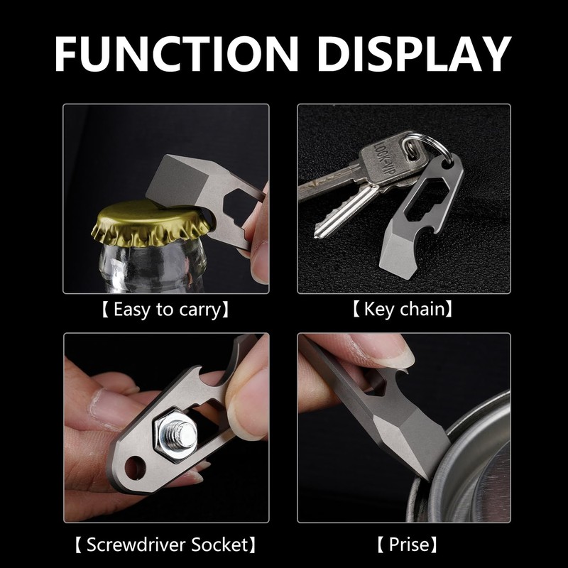 Titanium EDC Pry Bar Multitool, Mini Keychain Prybar Tool with