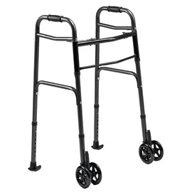 Dr. Aid Folding Walker with Wheels, 5" Auto Brake Front Wheel Walker, Lightweight Walkers for Seniors, Durable Carbon Fiber Aluminum Frame, Adjustable Height, Supports Up to 400lbs, Carbon Black