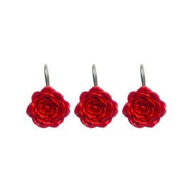 12 Pcs Valentine Gift Decorative Rust Proof Shower Curtain Hooks Red Rose Design Shower Curtain Rings Hooks