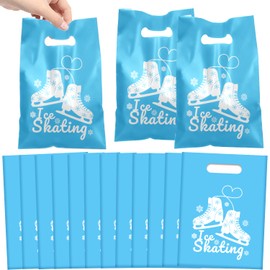 YYMYMGJ 50 PCS Ice Skating Party Gift Bags Winter Ice Skating Skate Party Favors Bags Waterproof Plastic Goodie Bags for Winter Ice Skating Birthday Party Decorations Supplies for Kids
