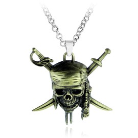 Viking Pirate Skull Necklace for Men, Gothic Skull Head Pendant Necklace with 19.7 Inch Chain, Crossed Swords Necklace, Punk Skull Jewellery Charm Gift, NO