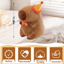 EOUOBOMO Capybara Plush - 11.8Inch Cute Capybara Stuffed Animal Toy with Birthday Cap- Adorable Soft Capibara Pillow Toy Plushies - Perfect Capybara Gifts for Adults and Kids