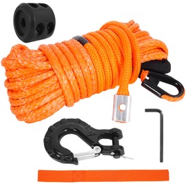 RUHUO Synthetic Winch Rope Kit, 1/4" x50' Winch Cable with Protective Sleeve, Heavy-Duty Winch Hook and Rubber Stopper, Winch Accessories for Off-Road SUV, UTV, ATV (Orange, 1/4" x50')