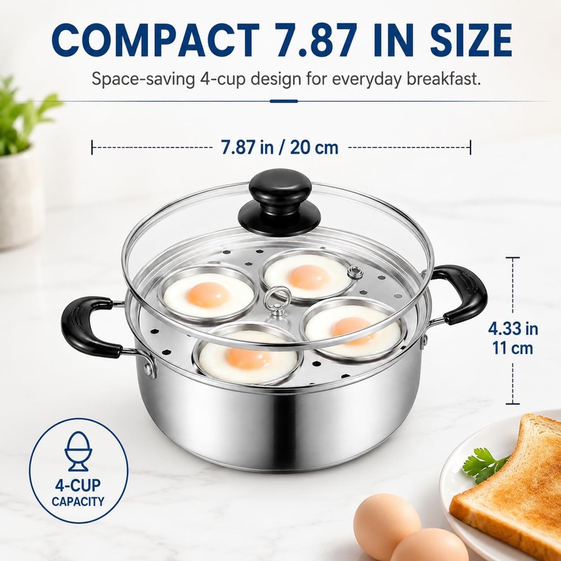 Egg Poacher Pan, Egg Poacher, Stainless Steel, 4 Cups Egg