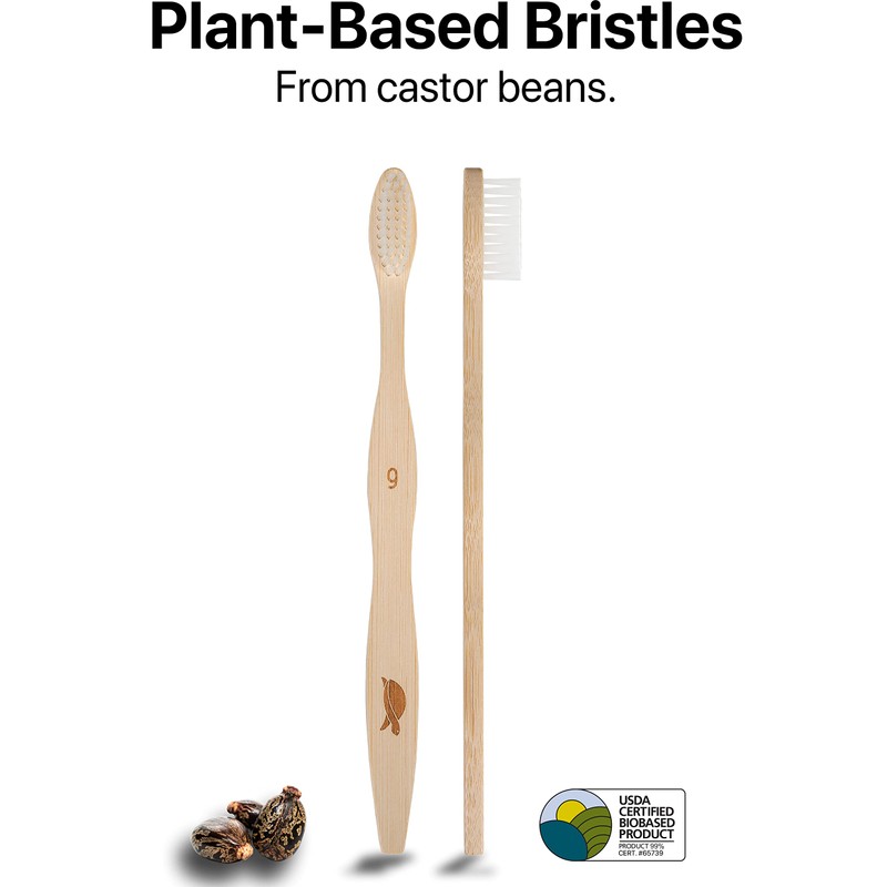 Sea Turtle Plant-Based Bristles, Soft Bamboo Toothbrushes, Individually Sealed (10