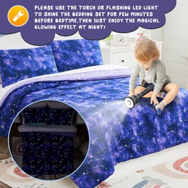 Kaleido Space Full Kids Comforter Set - 7 Pieces Full Bedding Sets for Boys Girls Teen, Glow in The Dark Galaxy Bed in A Bag with Sheets