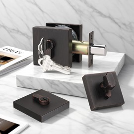 Probrico Single Cylinder Deadbolt Oil Rubbed Bronze(Keyed Different),Keyed One Side,Residential Security Square Door Lock for for Entrance Door and Front Gate,2Pack