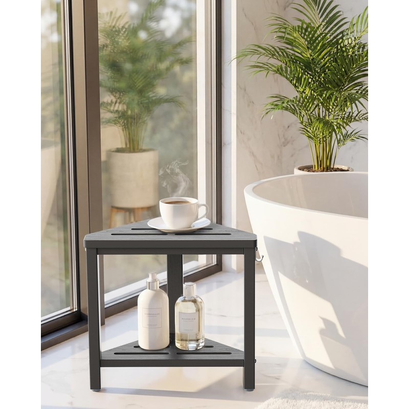 15" Shower Foot Rest with Side Hook, HDPE Waterproof Corner