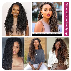 24 Inch Goddess Locs Crochet Hair 8 Packs Faux Locs Crochet Hair for Black Women 1B/30 Pre Looped River Locs Crochet Hair with Curly Ends