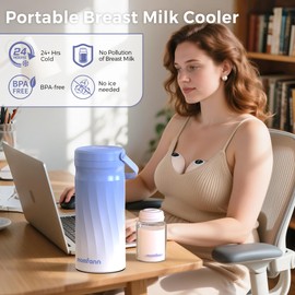 Portable Breast Milk Cooler for Outdoor,Stainless Steel Liner Breast Milk Cooler with 360° Total Cooling for 24 Hours,with Larger Capacity 2pcs Baby Bottles for Travel (Gradient Purple)