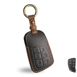 OLLEN Screws-Free Premium Leather for Key Fob Cover, Fit for GMC Yukon Denali Sierra Chevy Silverado Suburban Tahoe Buick 2021-2026~, Key Holder Protector, 6 Buttons, Black