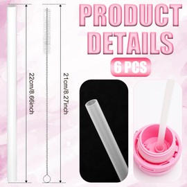 6PCS Replacement Straws for Ello Cooper Stainless Steel Water Bottle 22oz, Reusable Plastic Straws with Cleaning Brush for Travel Tumbler Accessories Straws (Free BPA)