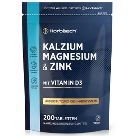 Kalzium Hochdosiert Komplex mit Vitamin D3 Zink | 200 Kalzium Tabletten | Calcium Complex | Großpackung | Horbaach