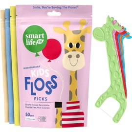 SMARTLIFECO Biodegradable Kids Flossers - Unflavored Dental Floss Picks for Children | Fluoride & Plant Based | Natural Fun Animal Flossing Sticks for Toddlers Teeth | Eco Friendly Compostable, 200pk