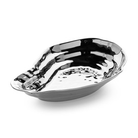 Silver Plated Porcelain Oyster Serving Bowl – 48 oz Capacity, Tarnish-Resistant Elegance for Dining & Entertaining- Great for serving salads, seafood dishes, side dishes, or pasta