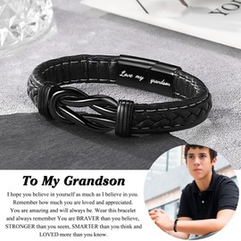 PINKDODO Grandson Bracelet, Grandson Gifts from Grandma, Christmas Birthday Gifts for Teenage Teen Boys 13-16