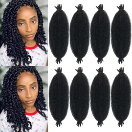 Sunsmilely Afro Twist Hair 16 Inch Marley Twist Braiding Hair 8 Packs Cuban Twist Hair Pre Fluffed Spring Twist Hair Natural Black Wrapping Hair for Soft Locs