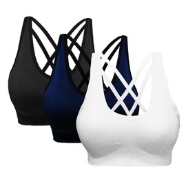 Cabales Women's Racerback Cross Straps Sports Bra with Removable Pads 3 Pack or 1 Pack for Chose