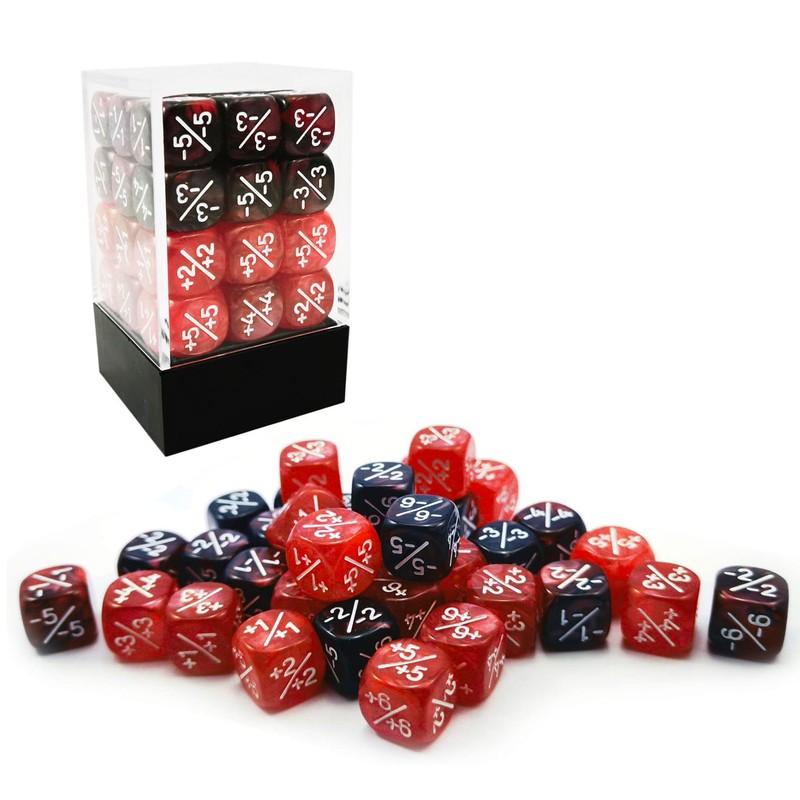 36pcs 12mm Positive and Negative Dice Counters Marble Red+Gemini Red&Black