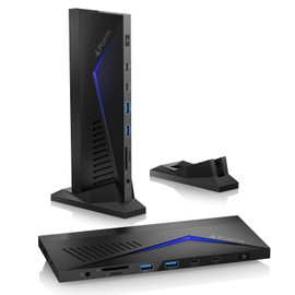 PORTTA 14 in 1 Docking Station Triple Monitor up to 4K 60 w/ 150W Power Adapter, HDMI x3, USB x6, RJ45, SD/TF, 100W PD, Audio/Mic, Compatible with macOS/Windows SST/MST, Driver Required