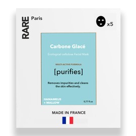 RARE Paris - Carbone Glacé Purifying Facial Mask - Purifying Carbon Black Sheet Mask with Hamamelis & Mallow - Purifying, Firming, Revitalizing - Made in France - 5/Box - 0,77 oz