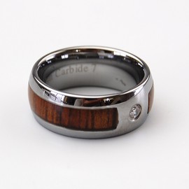[BreezyIsland] Hawaiian Jewelry Ring, Koa Wood & Zirconia, 0.3 inch (8 mm) Width, Wood