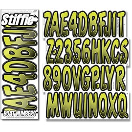 STIFFIE Waveline Electric Lime/Black 3 Inch Alpha Numeric Registration Identification Numbers Letters Stickers Decals for Marine Boats & Personal Watercraft Jet Ski Sea-Doo