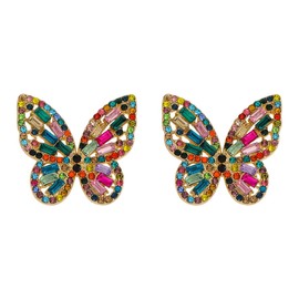 Colorful Rhinestone Butterfly Stud Earrings for Women,Cubic Zirconia Butterfly Hypoallergenic Sparkly Earrings, Jewelry Wedding Birthday Xmas Valentine's Day Gifts