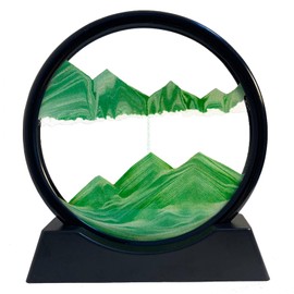 SANDCLE Moving Sand Art Picture - Sand Painting Liquid Motion Decor, 3D Deep Sea Sandscape, Round Glass Frame Display Flowing Sand Relaxing Decoration for Desktop Home Office Work (Green, 7")