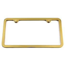 Gold Chrome Plated License Plate Frame, Comes with Chrome Screw Covers & Hardware, Made in USA (Slim)