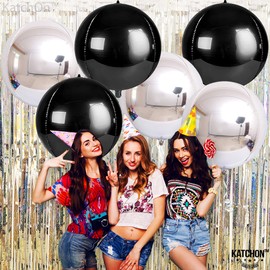KatchOn, Black and Silver Balloons - 22 Inch, Pack of 6 | Black and Silver Party Decorations, Silver and Black Balloons | Silver and Black Foil Balloons, Raiders Balloons for Raiders Party Decorations