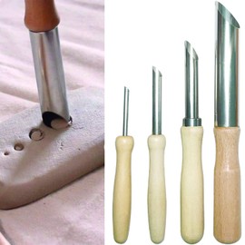 LYMGS Clay Circular Hole Cutter Tool Set, Wood Handle & Stainless Steel Round Hole Cutter for Pottery Sculpture DIY Clay Modeling, 4 Sizes a Pack