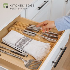 KitchenEdge Bamboo Kitchen Knife Block Holder Organizer - Holds 5 Long + 6 Short Knives (Not Included), Fits Most Knife Sizes, Rubber Feet, Sustainable Bamboo, In-Drawer Design