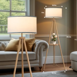 EOEYYOYB Floor Lamp with 3 Light Modes Adjustable– Wood Tripod Floor Lamp Modern LED Standing Lamp with Dimmable Brightness, Perfect for Living Room, Bedroom, and Office, Burlywood