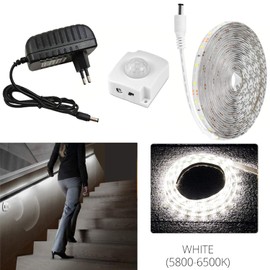 FOLGEMIR 5 m Cold White LED Bed Night Light, Flexible LED Lighting with PIR Motion Sensor Sensor, Complete Set with 12 V Power Supply, IP65 Waterproof LED Strip for Children's Beds, Hallway Furniture,