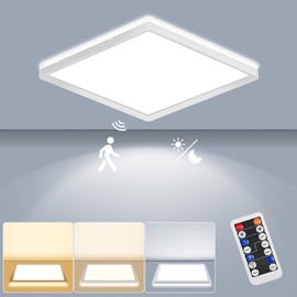 LEZOE 18W Motion Sensor LED Ceiling Light dimmable with Remote, 8.7Inch 1800lm 3000K/4000K/6500K Flush Mount Ceiling Lighting Fixture, Radar Sensor Lamp for Hallway Closet Laundry Porch Stair