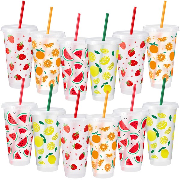 Chuangdi 12 Set 24 Oz Fruit Party Cups Reusable Plastic
