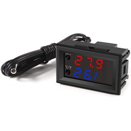 Greluma DC 12 V Temperature Controller Programmable -50 to 110 °C (-58 to 230 °F), Red/Blue LED Display Monitor Heating/Cooling Thermostat Control Module with NTC 10K Waterproof Sensor Probe